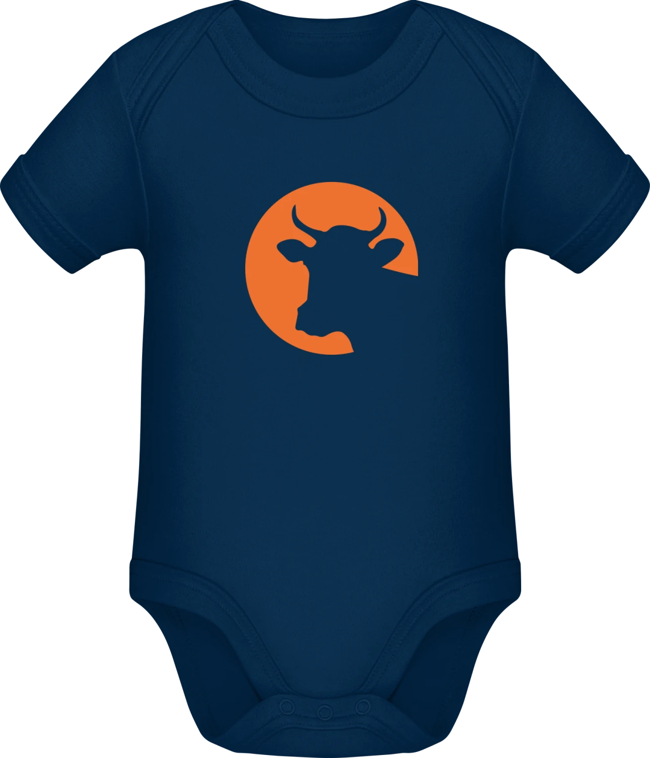 Cow Head in the Moonshine - Dark Blue Sonar SSL organic babybodsuit - Front