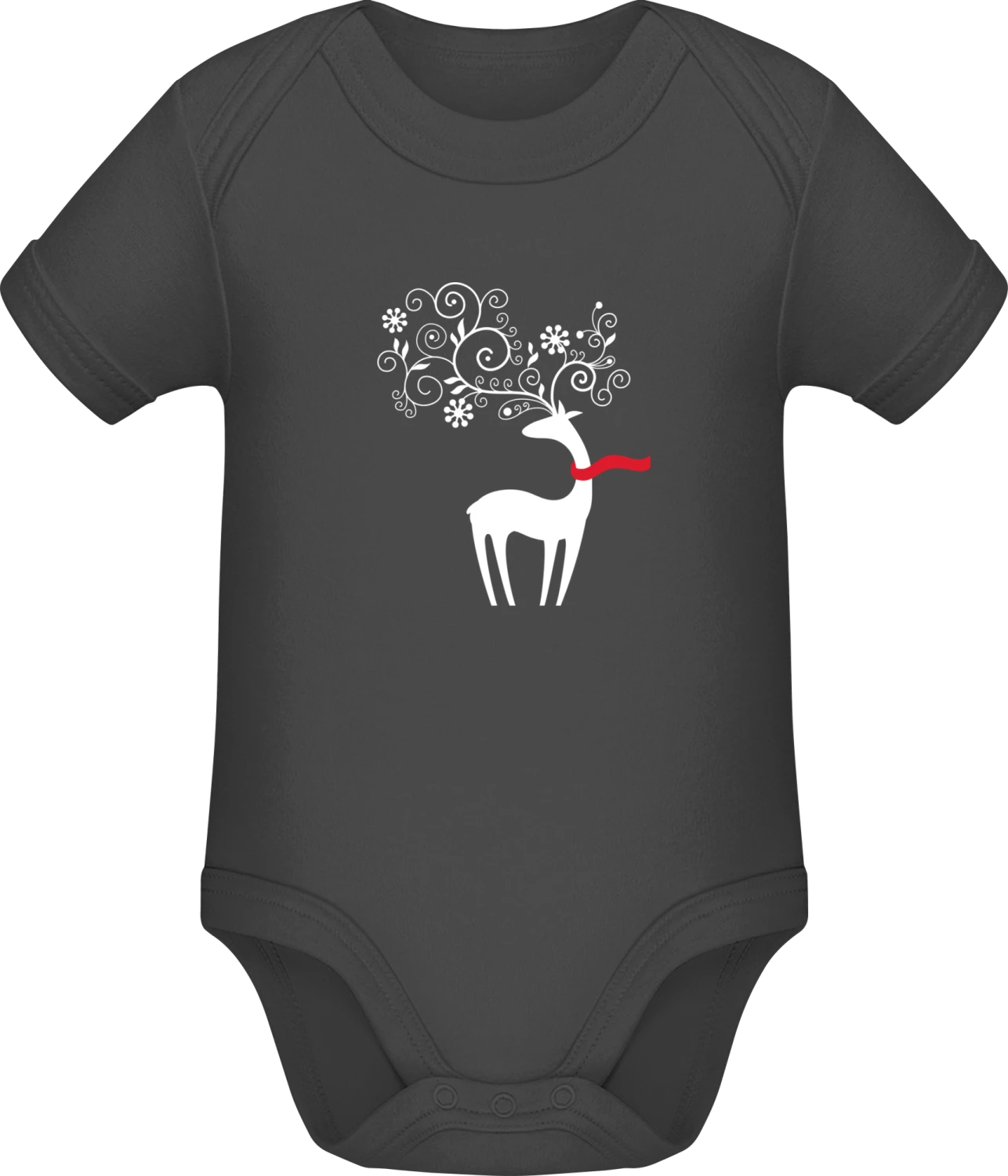 Christmas Deer - Dark Grey Sonar SSL organic babybodsuit - Front