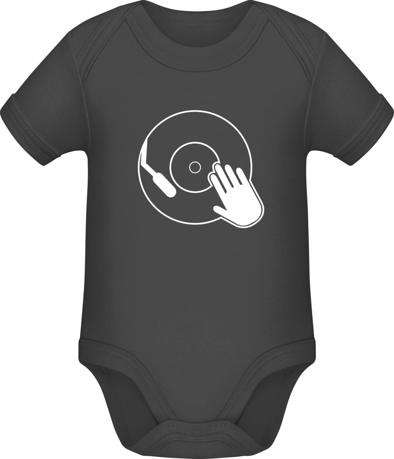 Scratching Vinyl - Dark Grey Sonar SSL organic babybodsuit - Front