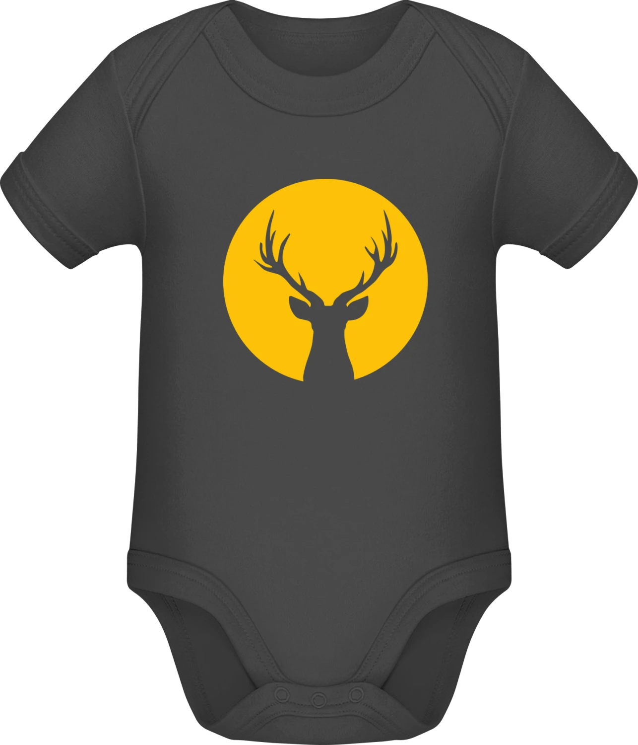 Deer In Moonlight Front - Dark Grey Sonar SSL organic babybodsuit - Front