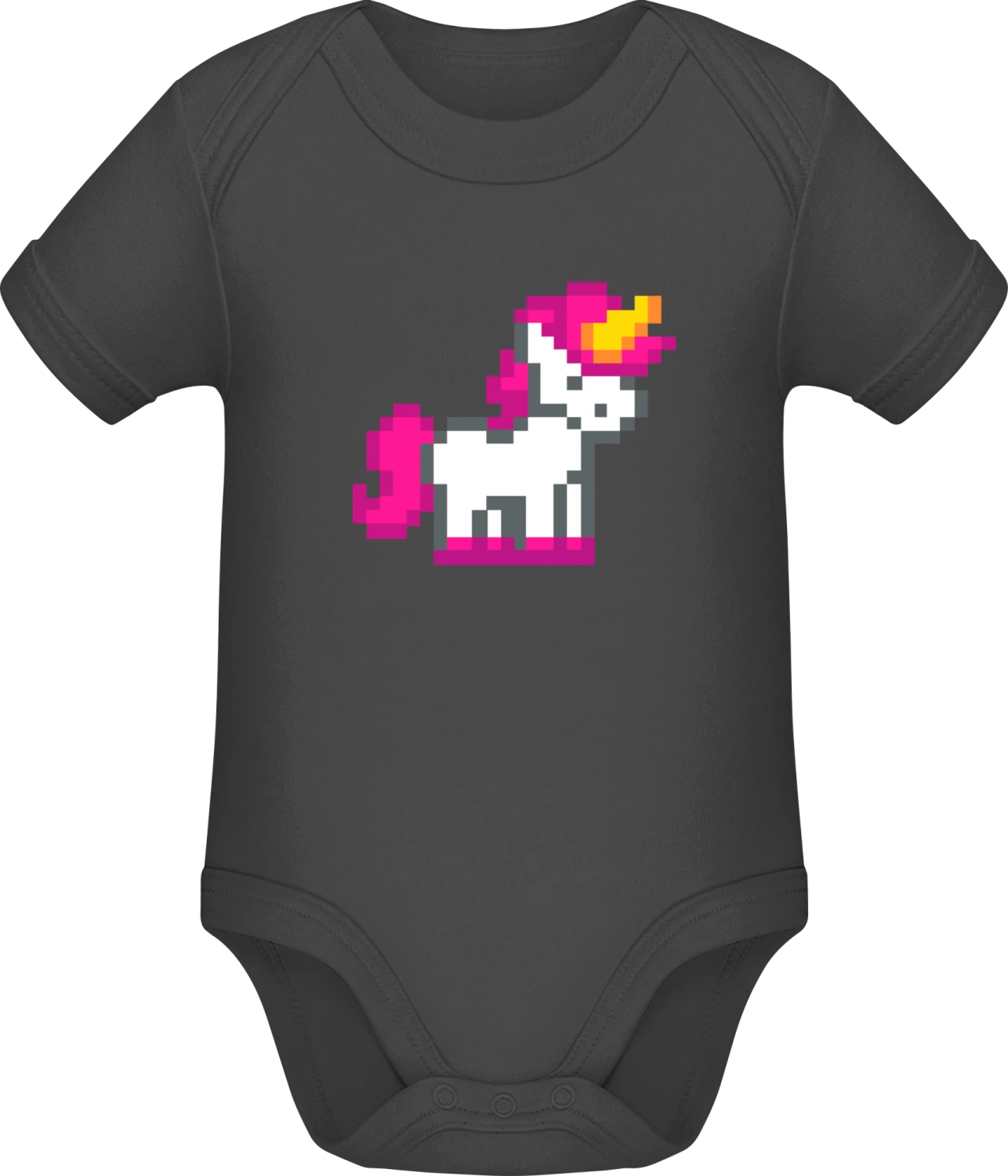 Pixel Unicorn - Dark Grey Sonar SSL organic babybodsuit - Front