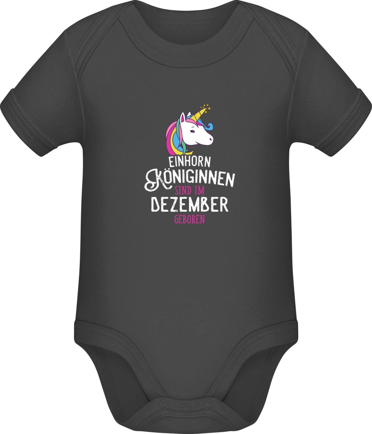 Einhorn Königinnen sind im Dezember geboren - Dark Grey Sonar SSL organic babybodsuit - Front