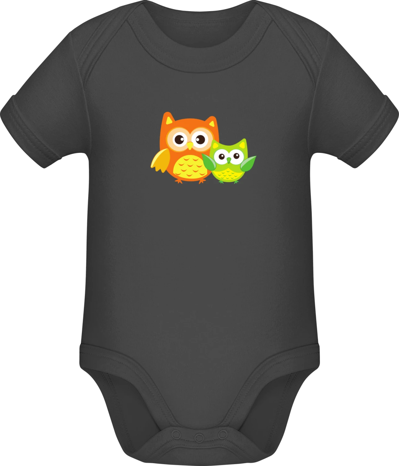 Big Owl And Little Owl - Dark Grey Sonar SSL organic babybodsuit - Front