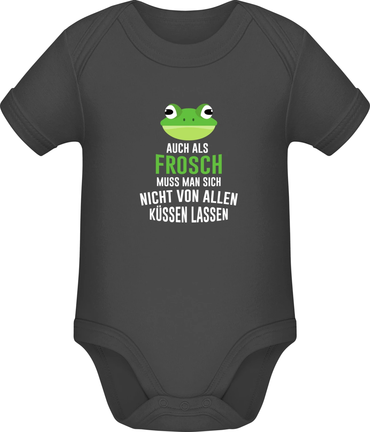 Auch als Frosch muss man sich nicht von allen küssen lassen  - Dark Grey Sonar SSL organic babybodsuit - Front