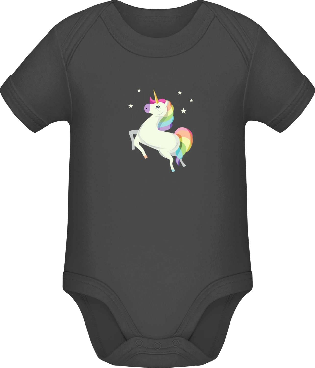 Unicorn With Stars - Dark Grey Sonar SSL organic babybodsuit - Front