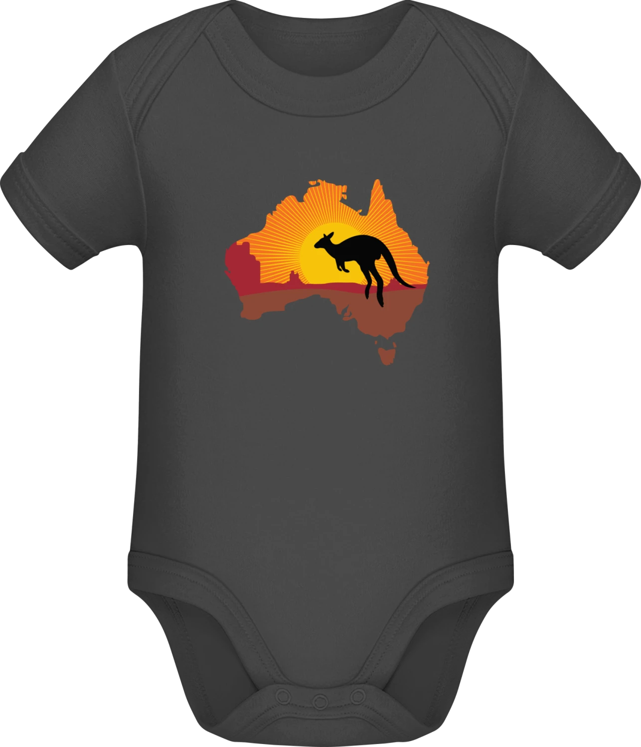 Kangaroo In Australia Desert - Dark Grey Sonar SSL organic babybodsuit - Front