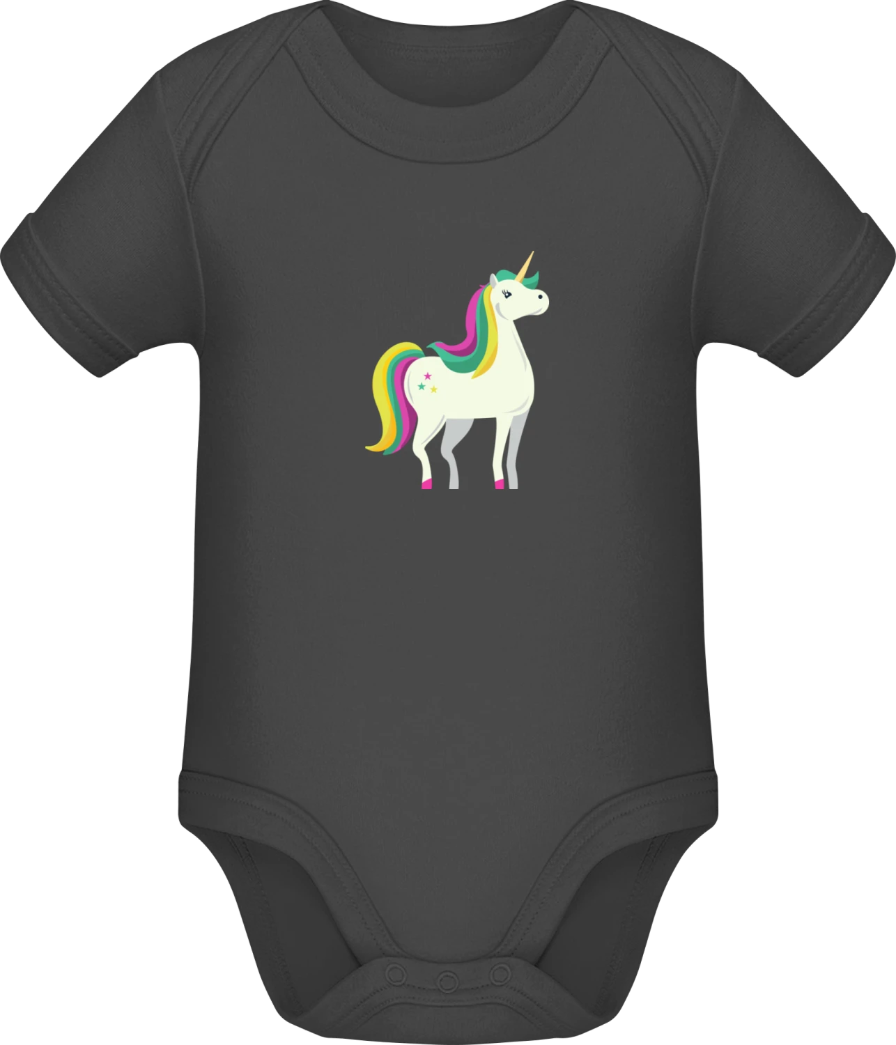 Unicorn Rainbow Colors - Dark Grey Sonar SSL organic babybodsuit - Front