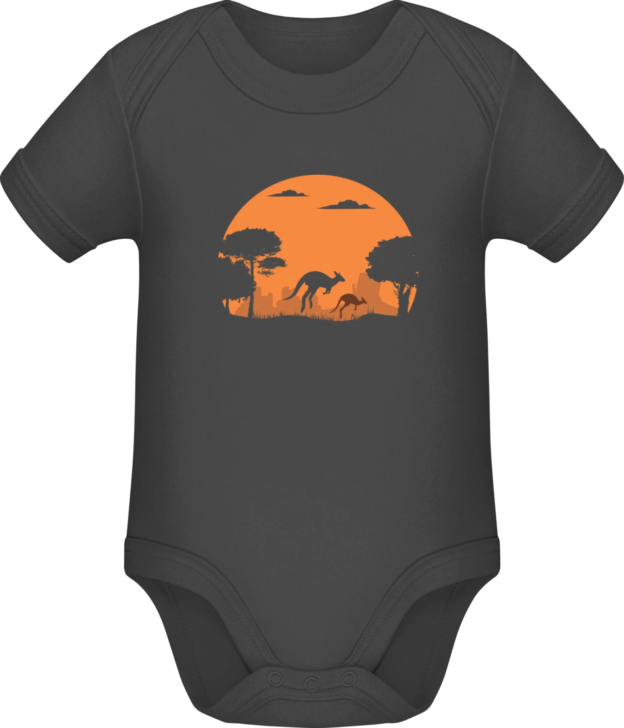 Kangaroos In The Desert  - Dark Grey Sonar SSL organic babybodsuit - Front