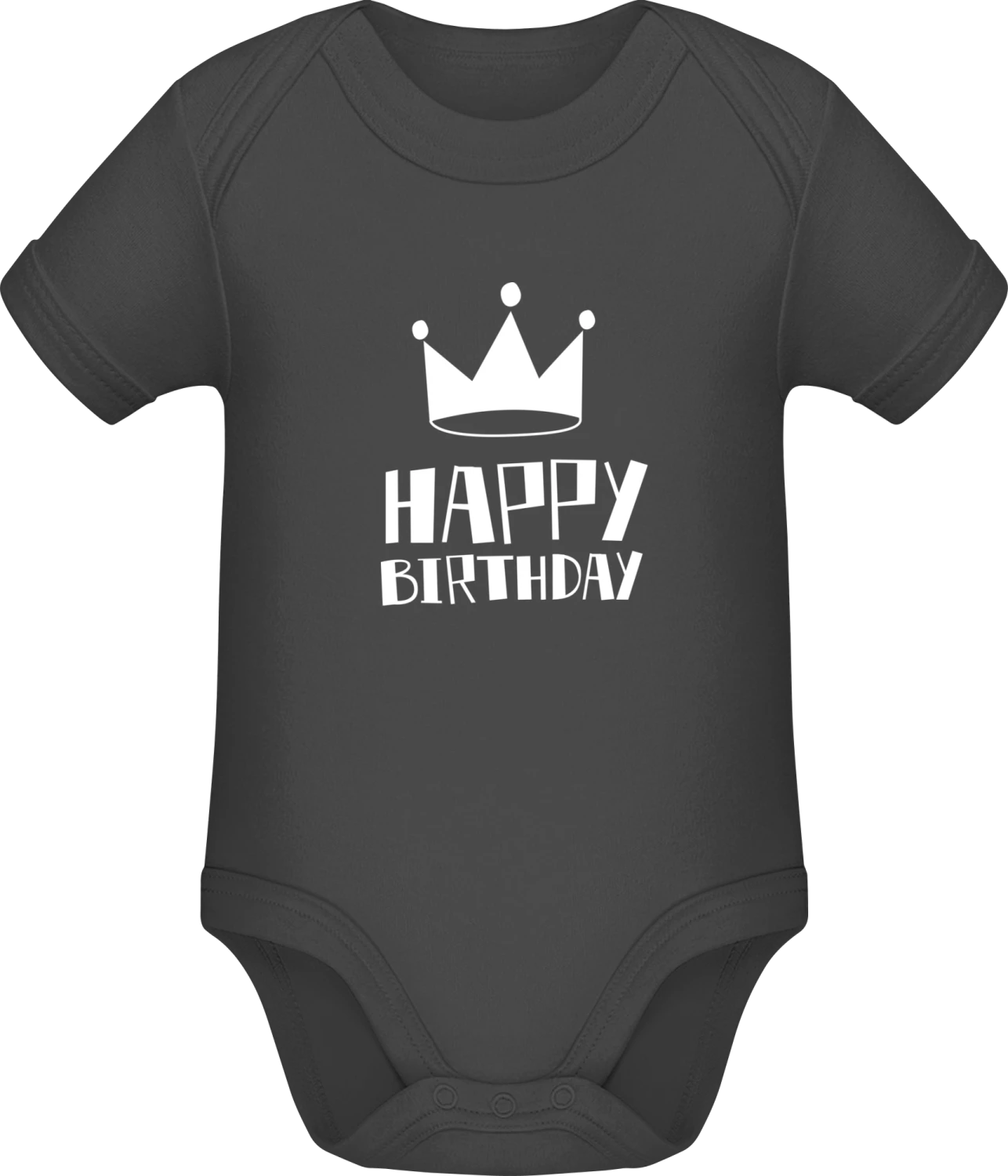 Happy Birthday - Dark Grey Sonar SSL organic babybodsuit - Front