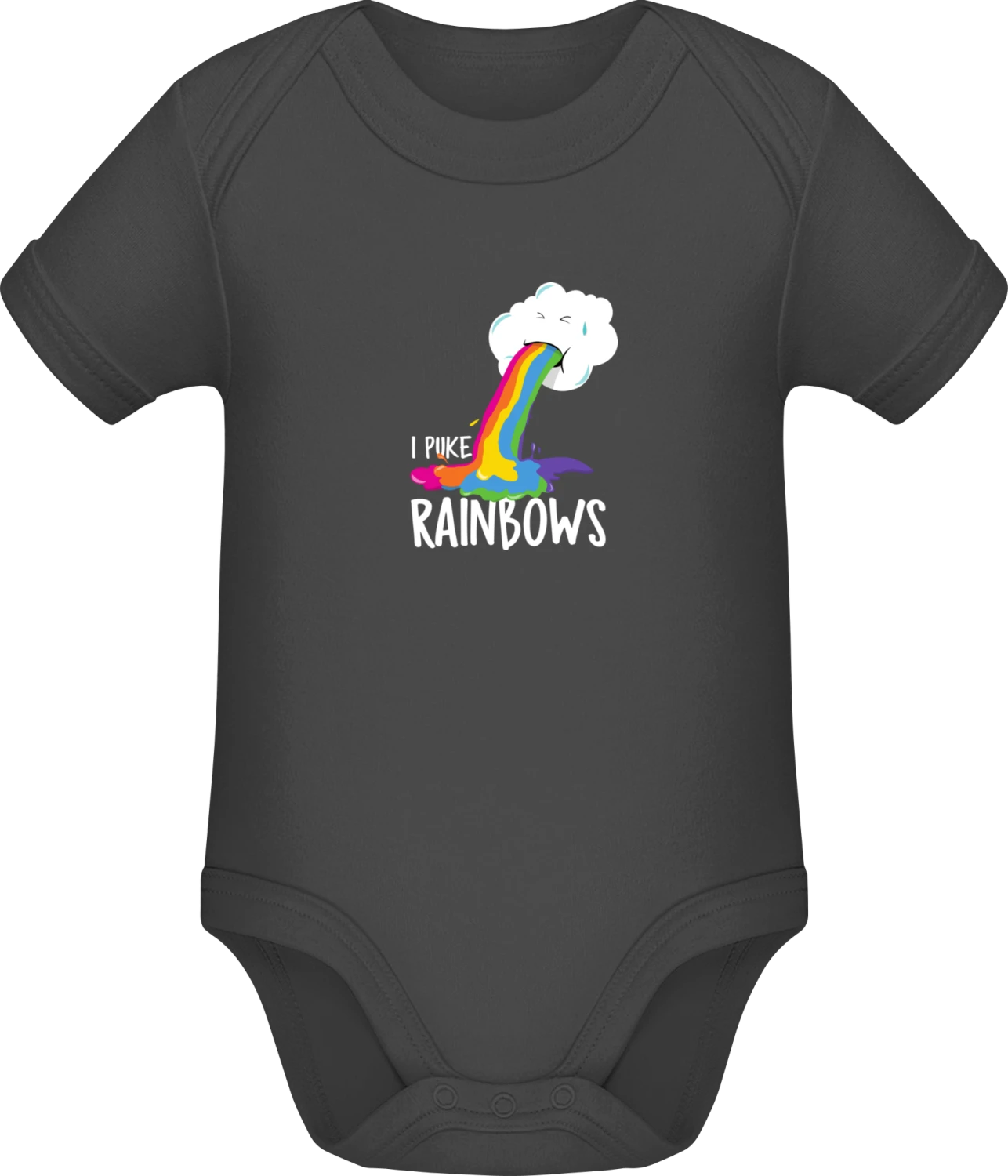 I Puke Rainbows - Dark Grey Sonar SSL organic babybodsuit - Front