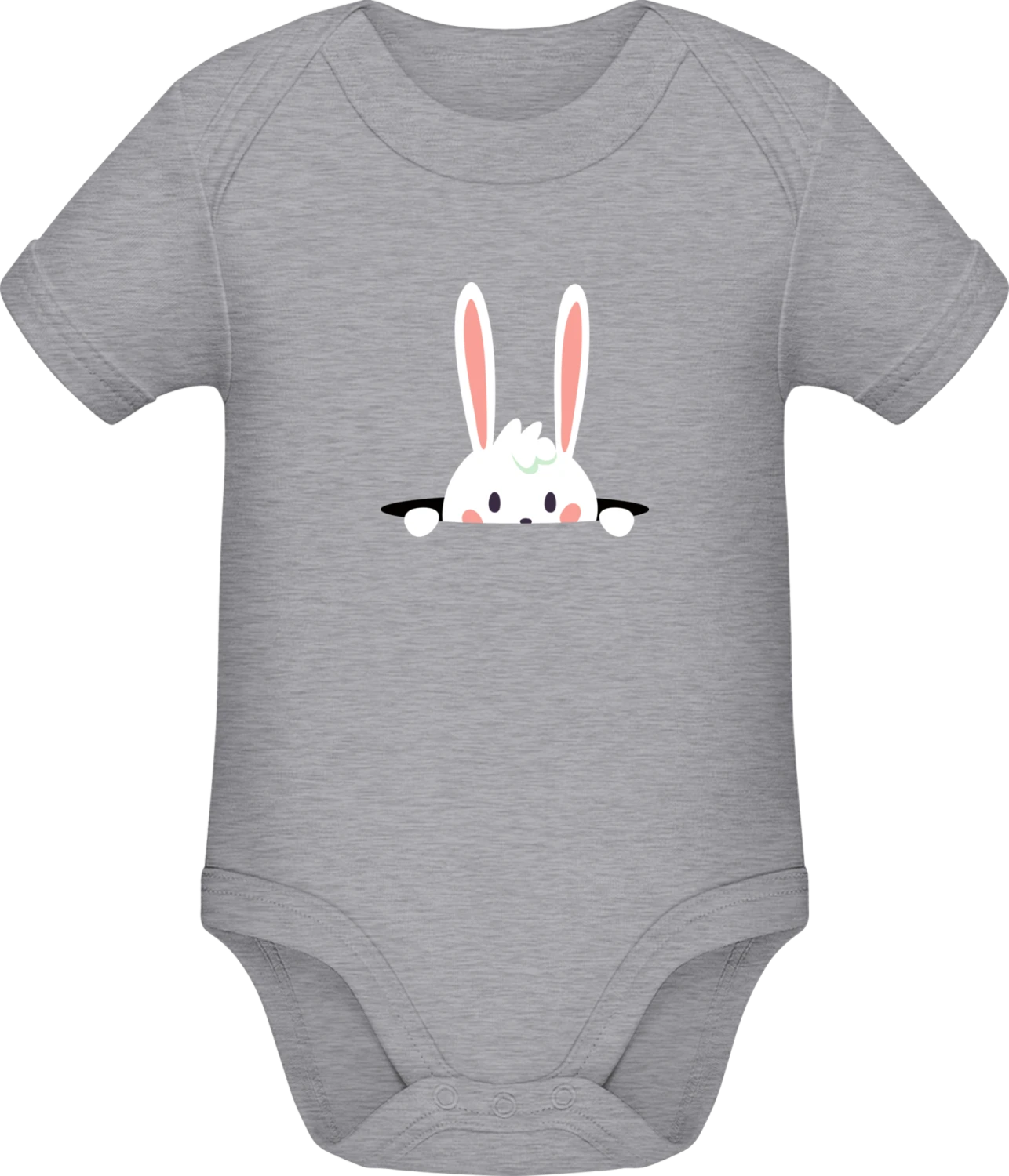 Cute Bunny Is Hiding - Grey Melange Sonar SSL organic babybodsuit - Front