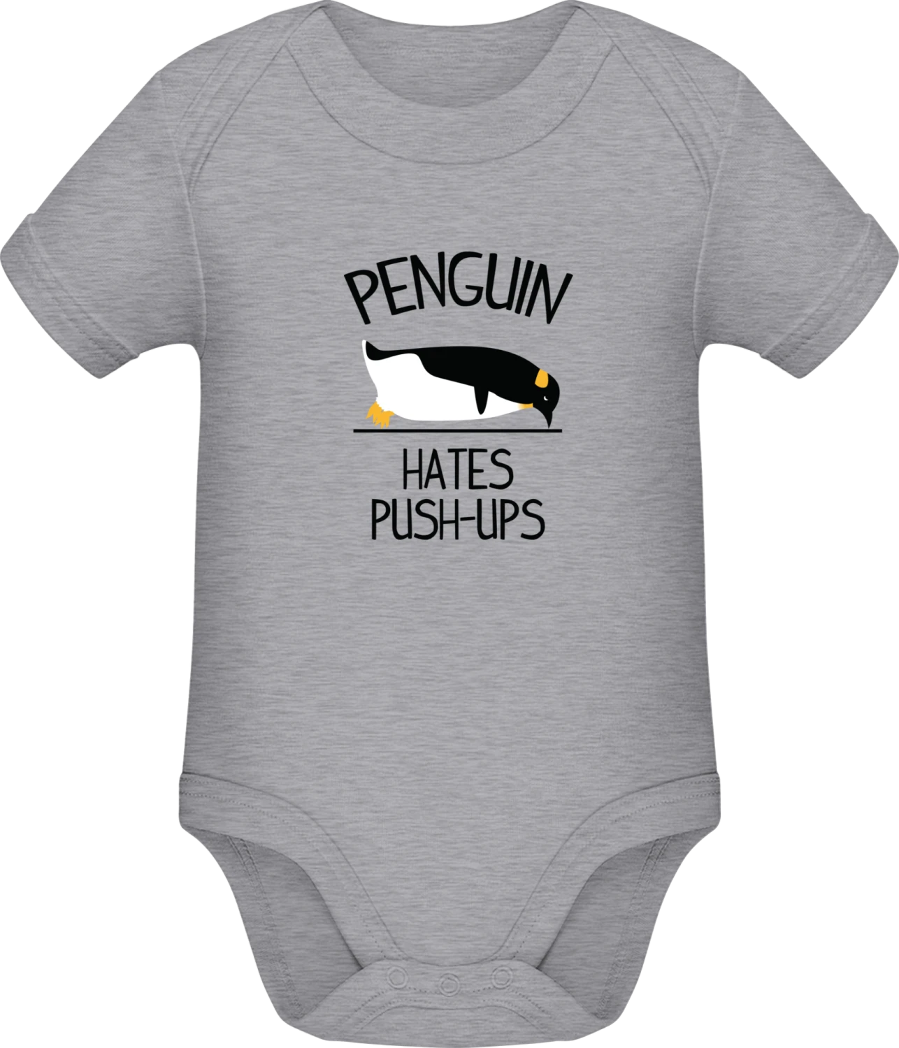 Penguins Hate Push Ups - Grey Melange Sonar SSL organic babybodsuit - Front