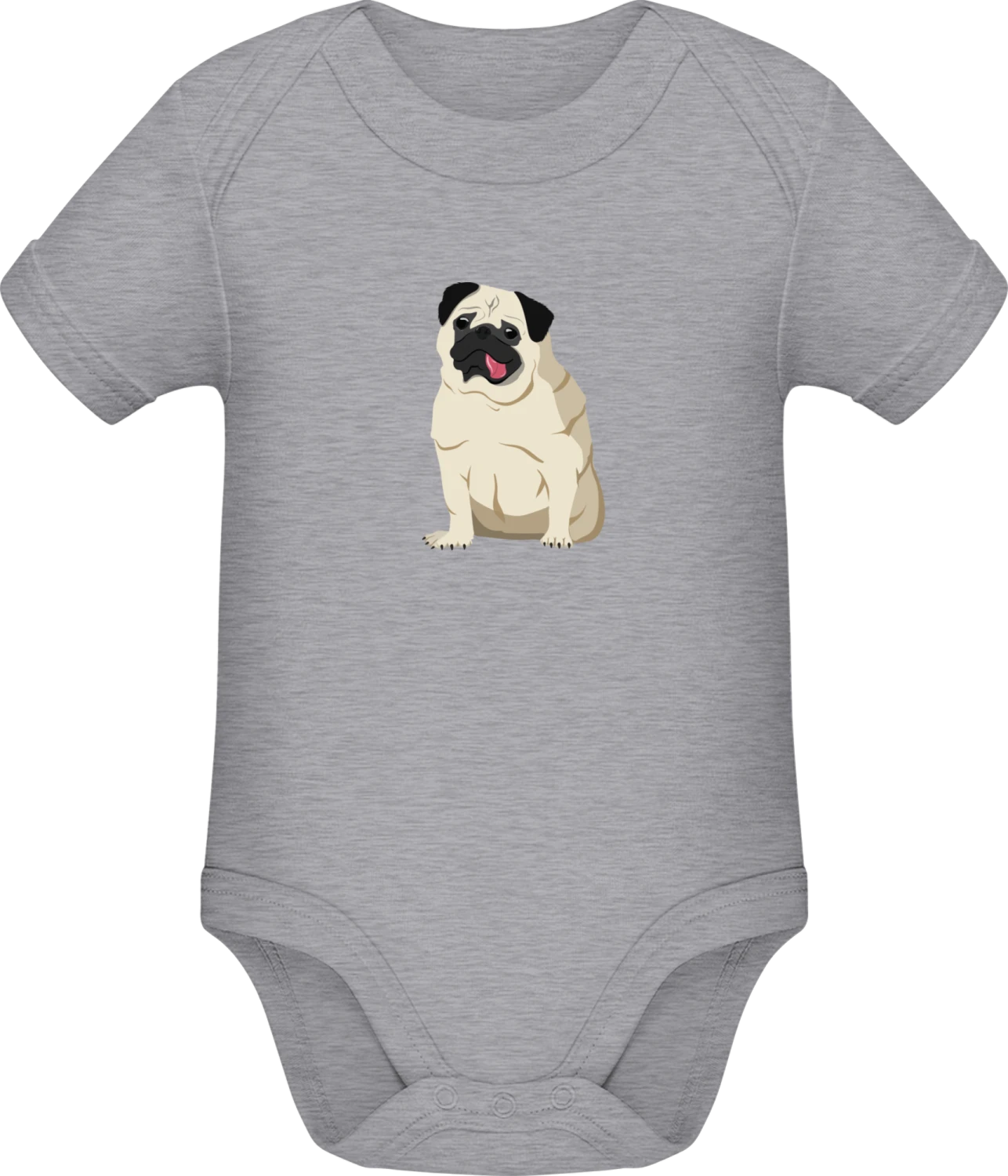 Pug Dog Illustration  - Grey Melange Sonar SSL organic babybodsuit - Front