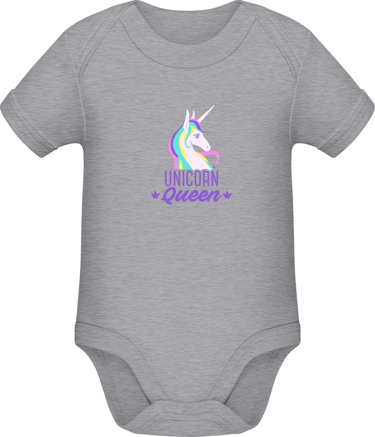 Unicorn Queen - Grey Melange Sonar SSL organic babybodsuit - Front