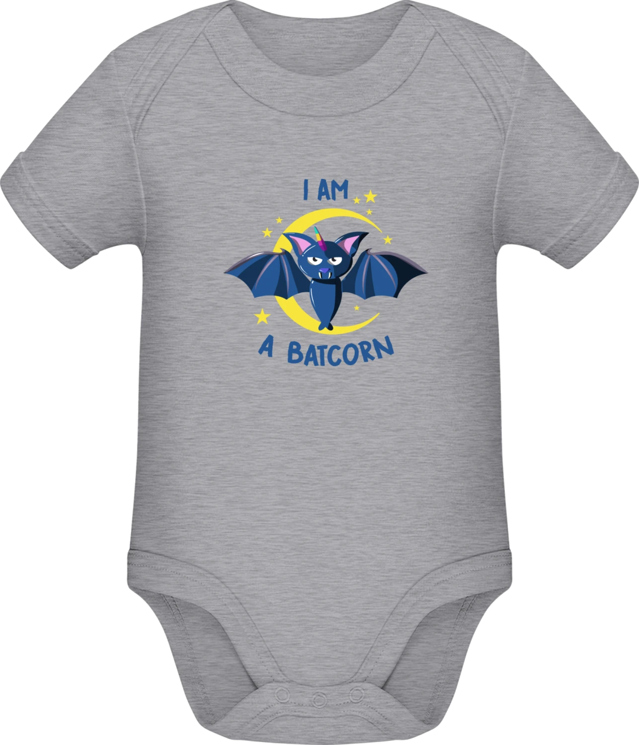 I Am A Batcorn  - Grey Melange Sonar SSL organic babybodsuit - Front