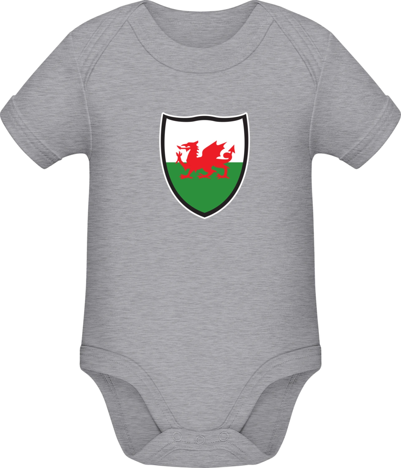 Wales Flag Shield - Grey Melange Sonar SSL organic babybodsuit - Front