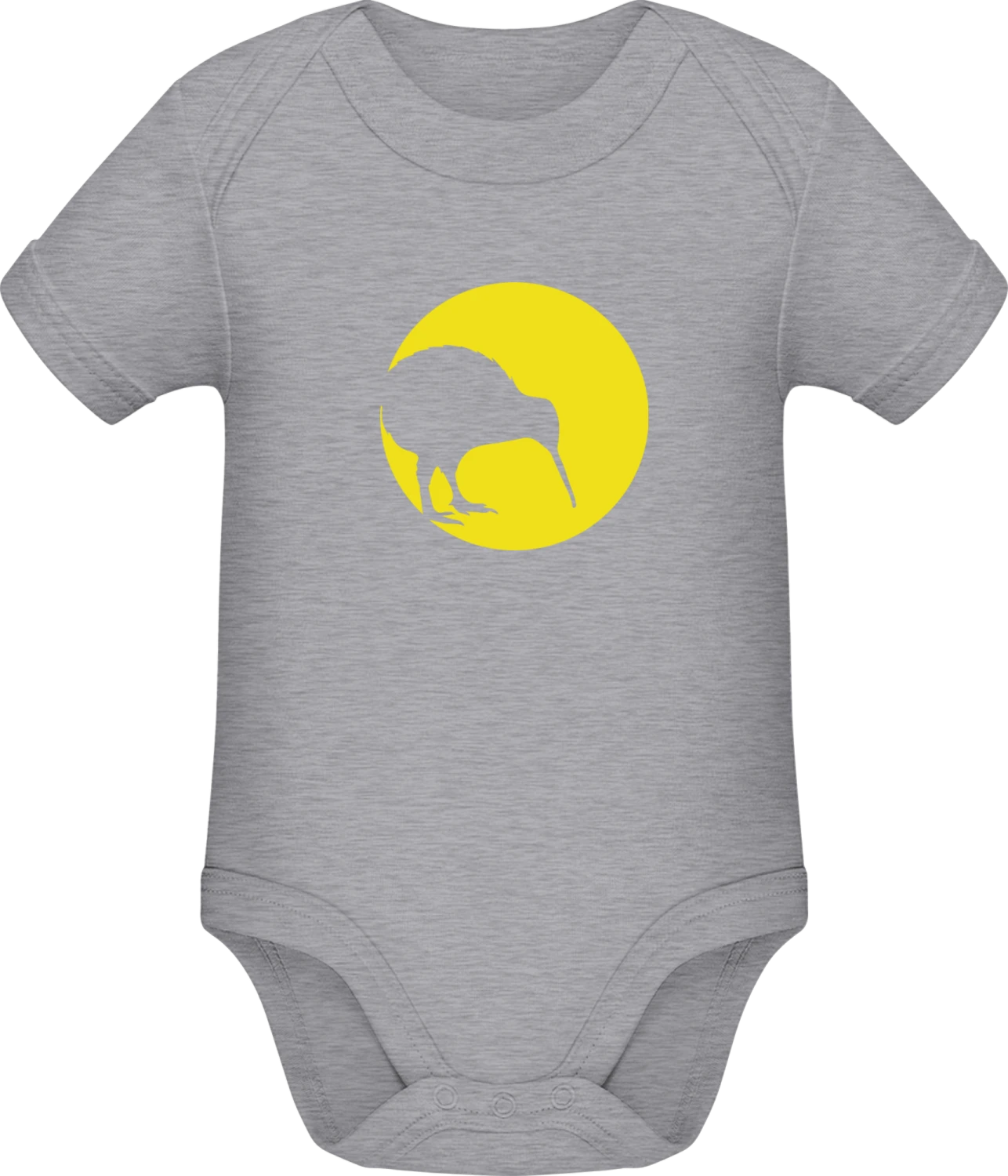 Kiwi Bird In The Moonlight - Grey Melange Sonar SSL organic babybodsuit - Front