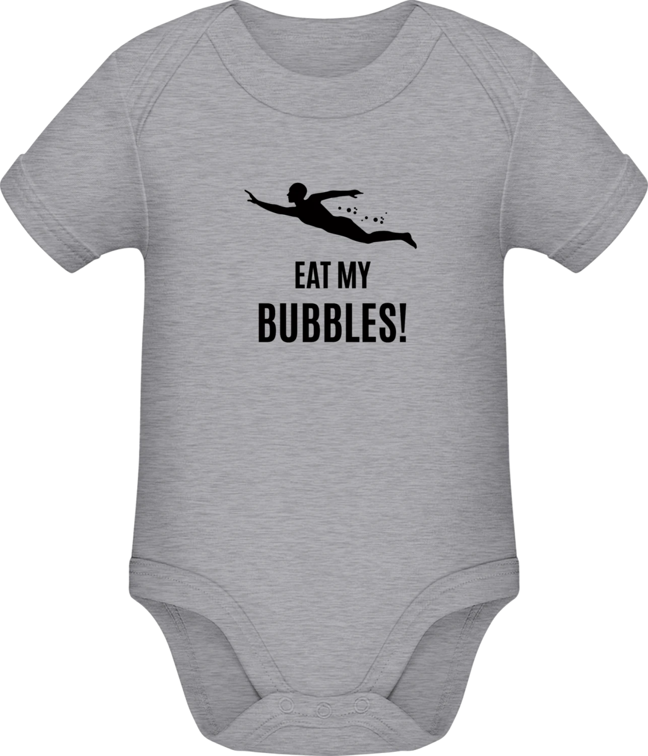 Eat My Bubbles Swimming - Grey Melange Sonar SSL organic babybodsuit - Front