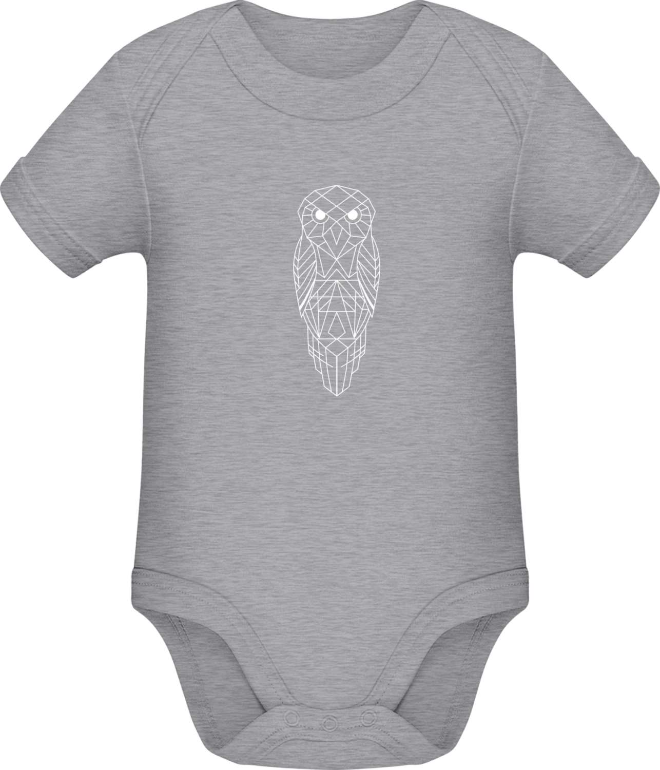 Geometric Owl - Grey Melange Sonar SSL organic babybodsuit - Front