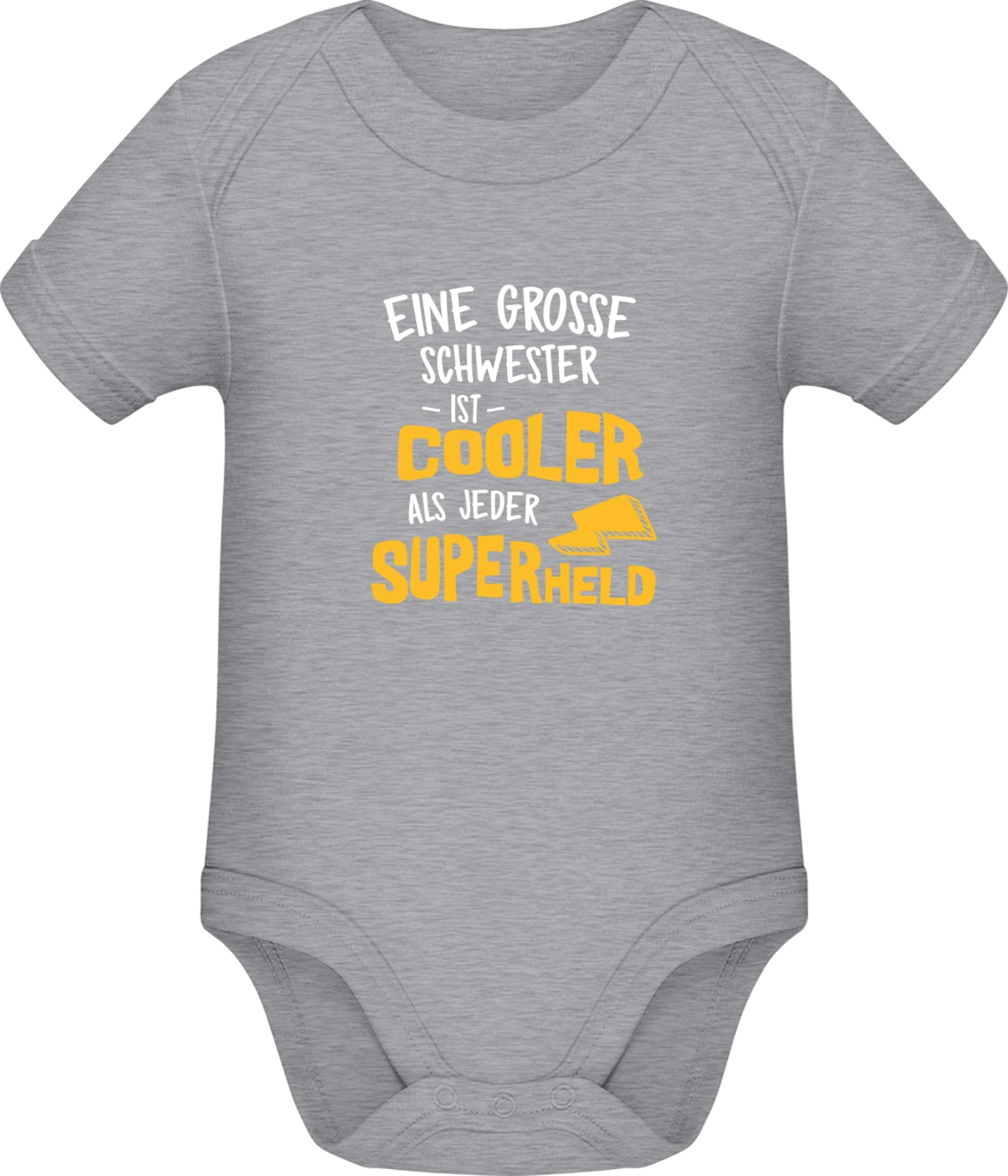 Eine grosse Schwester ist cooler als jeder Superheld - Grey Melange Sonar SSL organic babybodsuit - Front