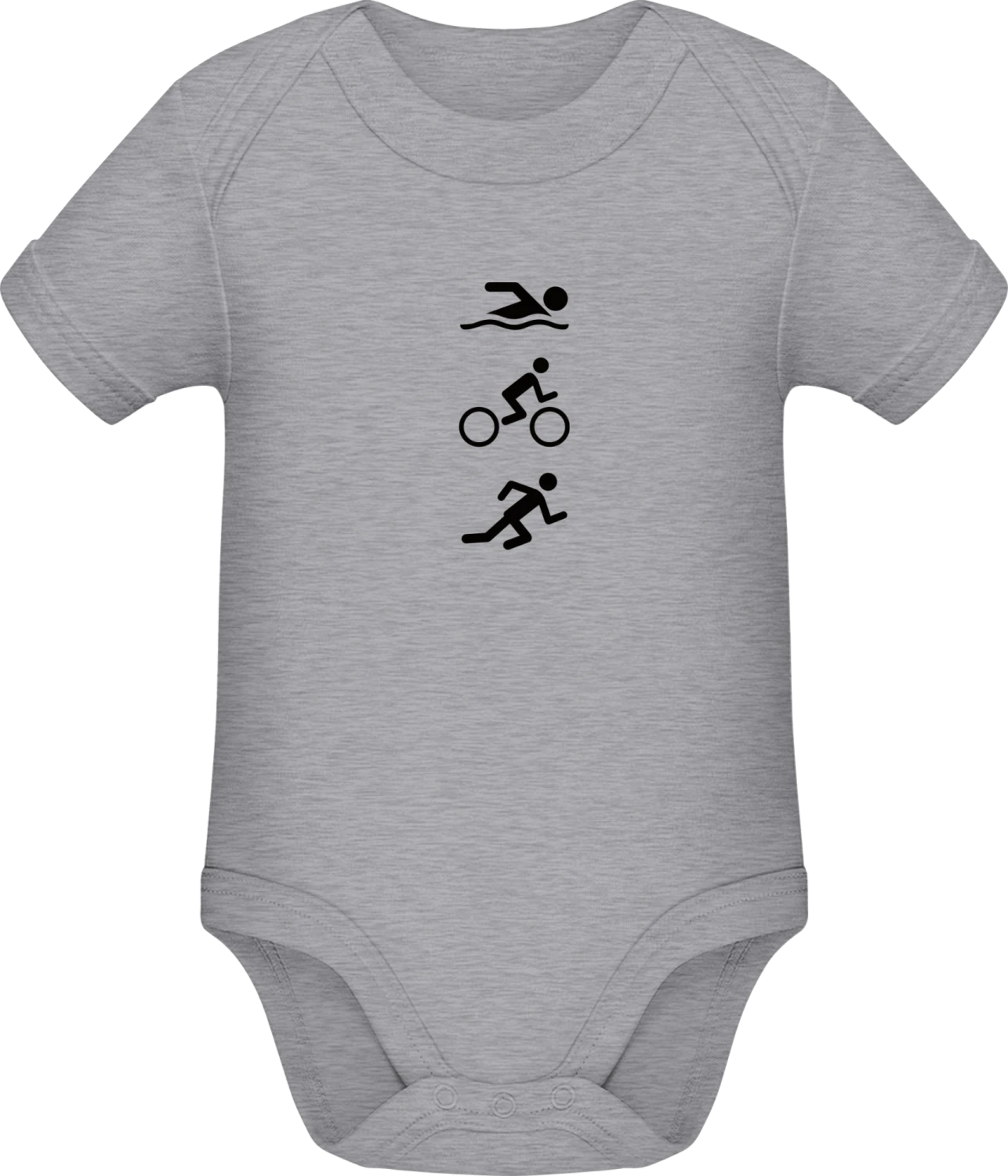 Swim Bike Run Icon - Grey Melange Sonar SSL organic babybodsuit - Front