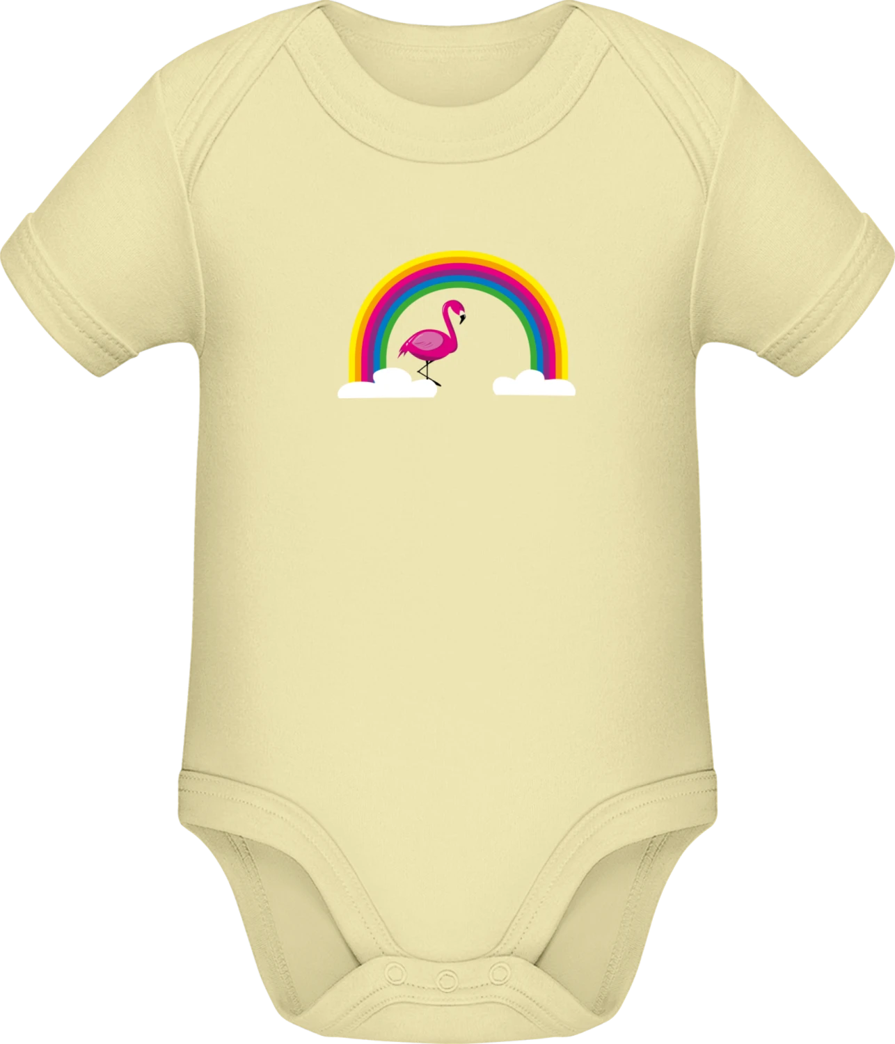 Flamingo Rainbow - Lemon Sonar SSL organic babybodsuit - Front