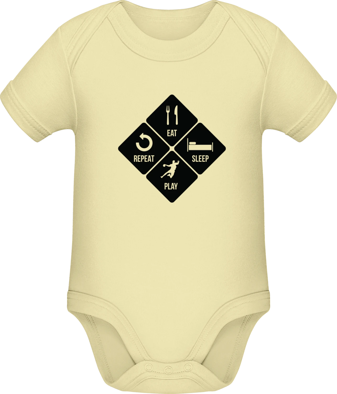 Eat Sleep Play Repeat Handball - Lemon Sonar SSL organic babybodsuit - Front