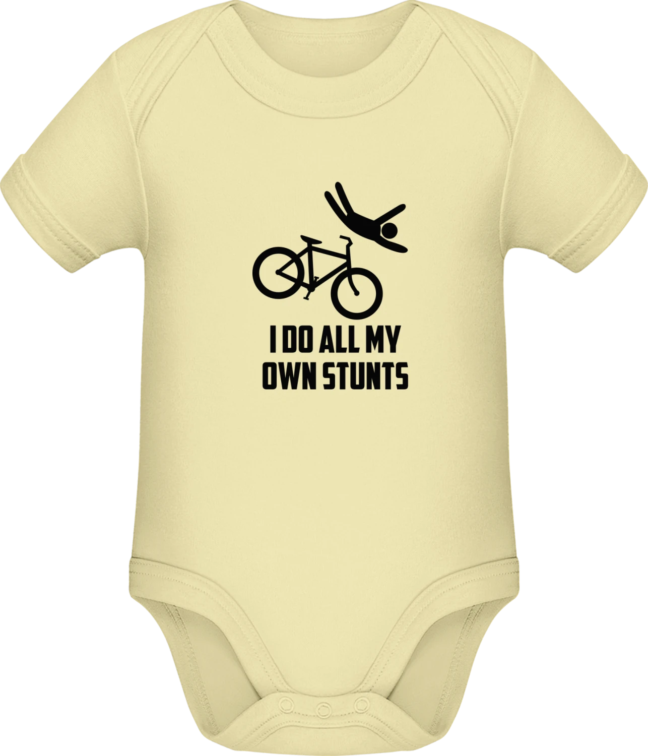 I Do All My Own Stunts Bicycle - Lemon Sonar SSL organic babybodsuit - Front