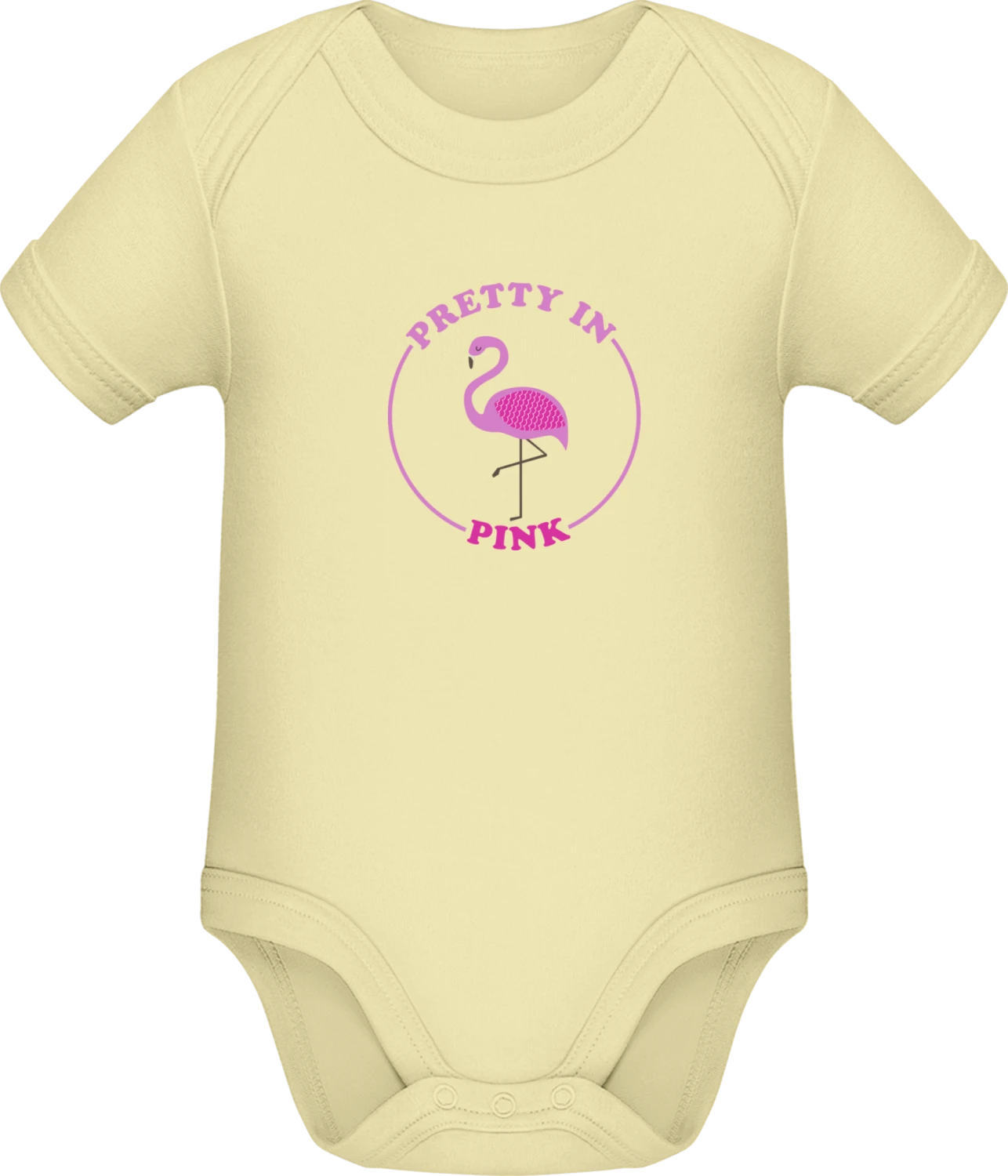 Pretty In Pink Flamingo - Lemon Sonar SSL organic babybodsuit - Front