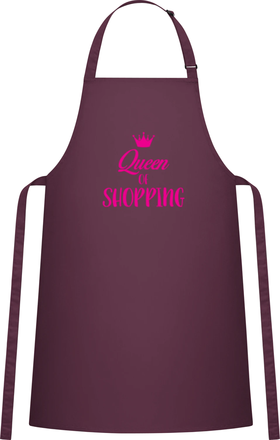 Queen Of Shopping - Aubergine Cotton Bib Apron - Front