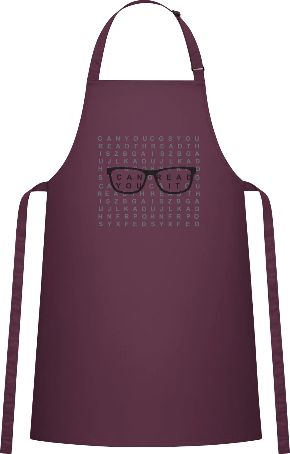 Eye Test - Aubergine Cotton Bib Apron - Front