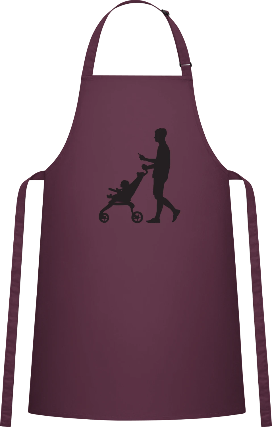 The Walking Dad Silhouette - Aubergine Cotton Bib Apron - Front