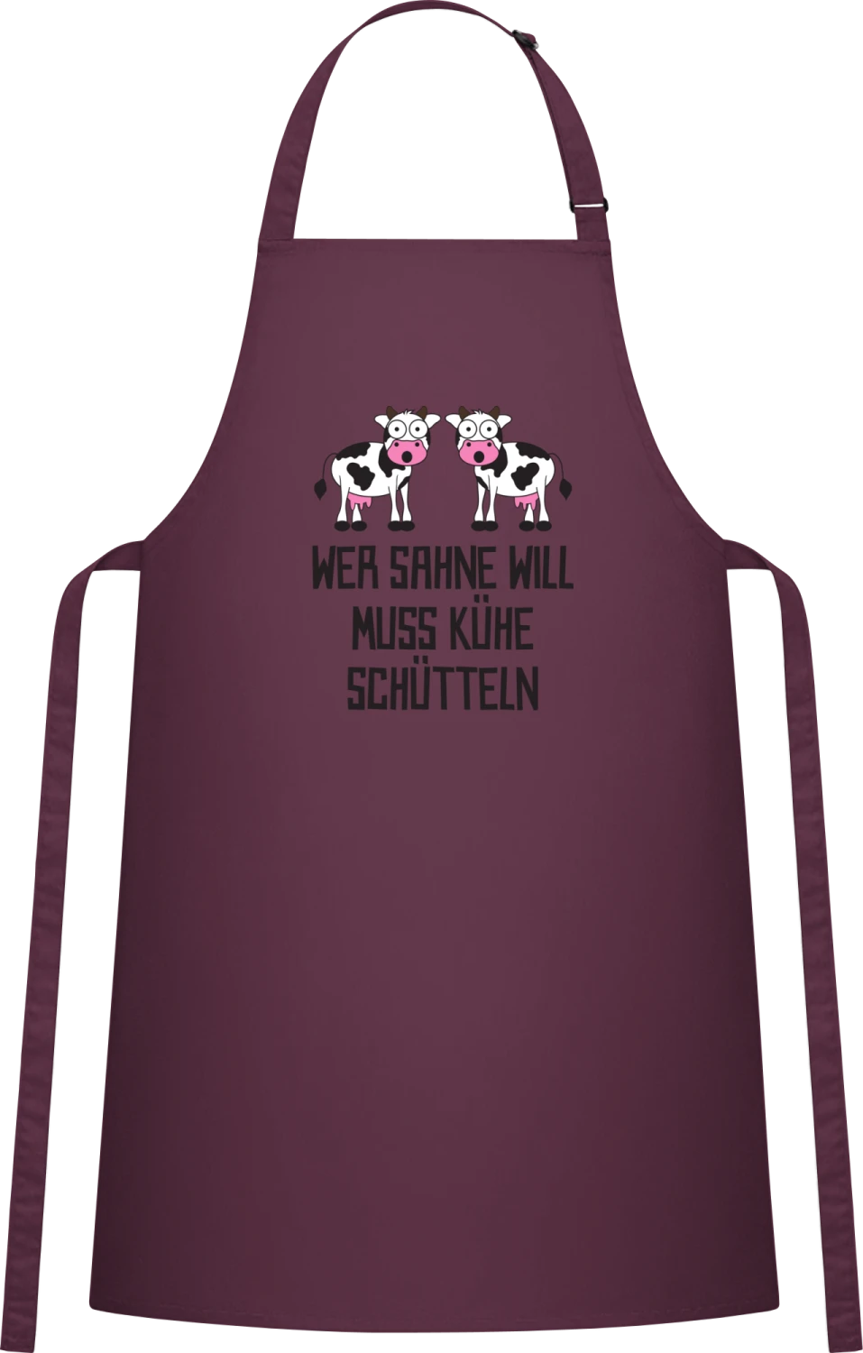 Wer Sahne will muss Kühe schütteln - Aubergine Cotton Bib Apron - Front