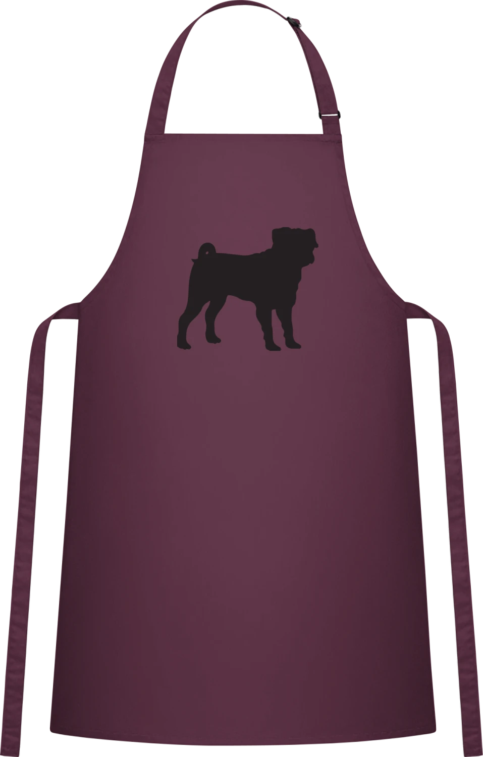 Pug Dog - Aubergine Cotton Bib Apron - Front