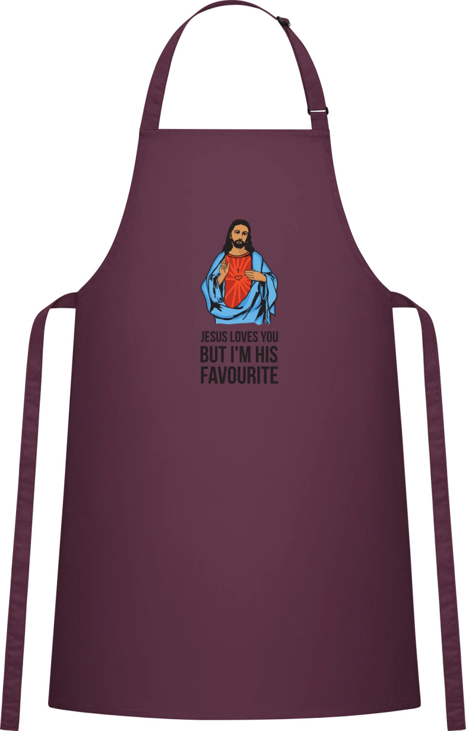 Jesus Loves You But I'm His Favourite - Aubergine Cotton Bib Apron - Front