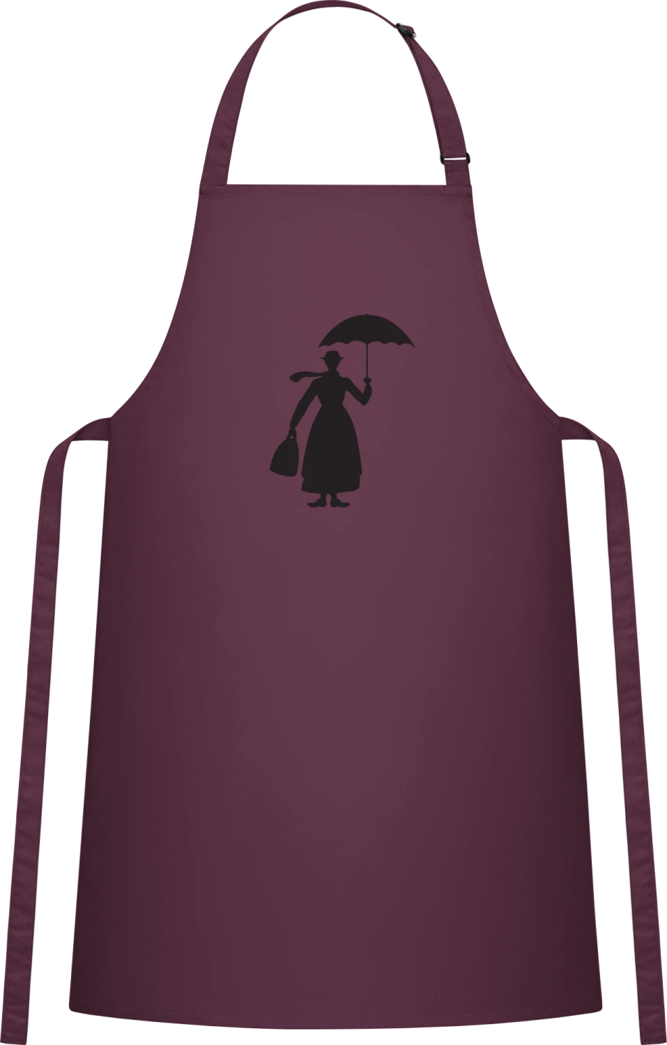 Mary Poppins Silhouette - Aubergine Cotton Bib Apron - Front