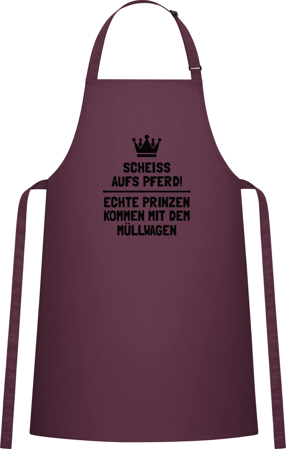 Echte Prinzen kommen mit dem Müllwagen - Aubergine Cotton Bib Apron - Front