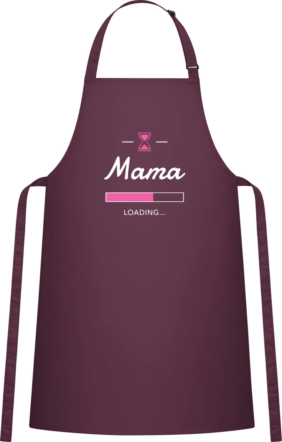 Mama loading progress - Aubergine Cotton Bib Apron - Front