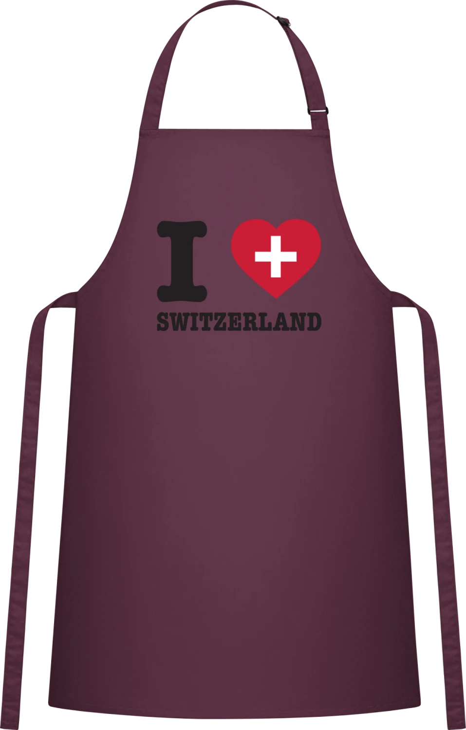 I Love Switzerland - Aubergine Cotton Bib Apron - Front