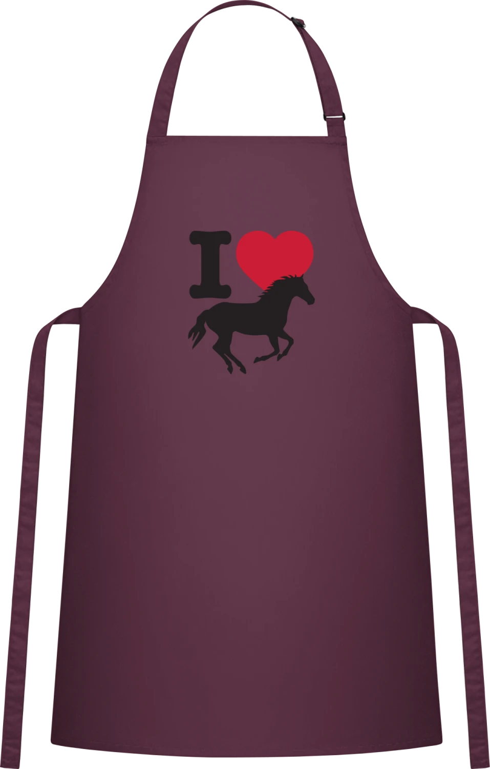 I Love Horses - Aubergine Cotton Bib Apron - Front