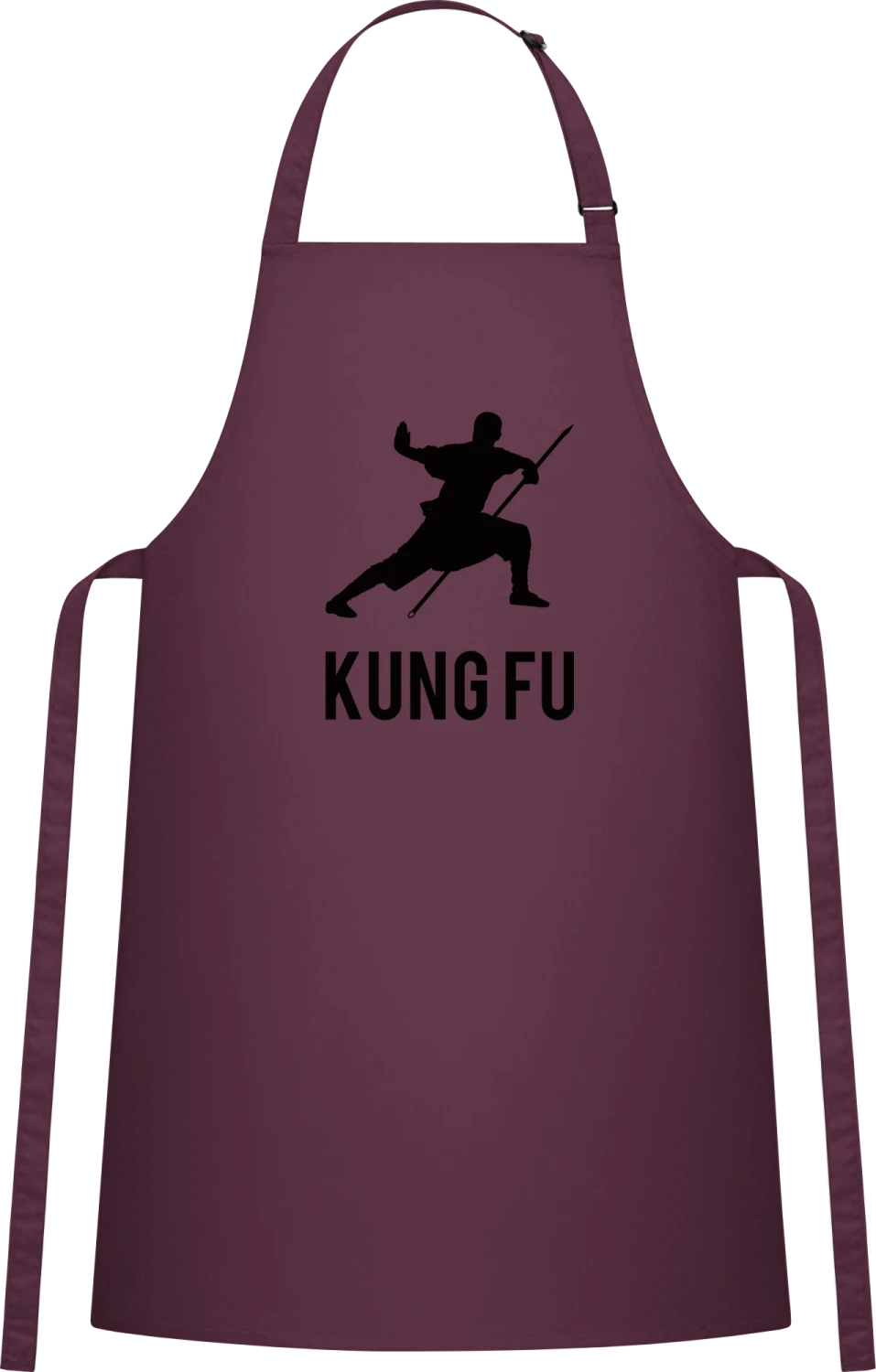 Kung Fu Fighter - Aubergine Cotton Bib Apron - Front