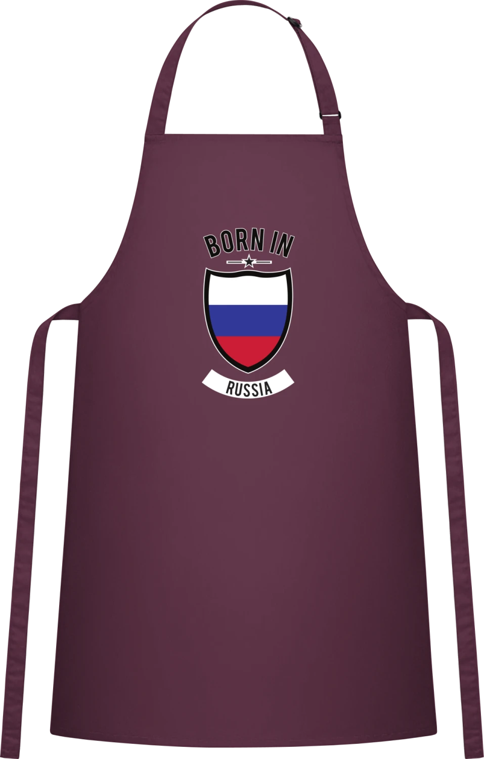 Born in Russia - Aubergine Cotton Bib Apron - Front