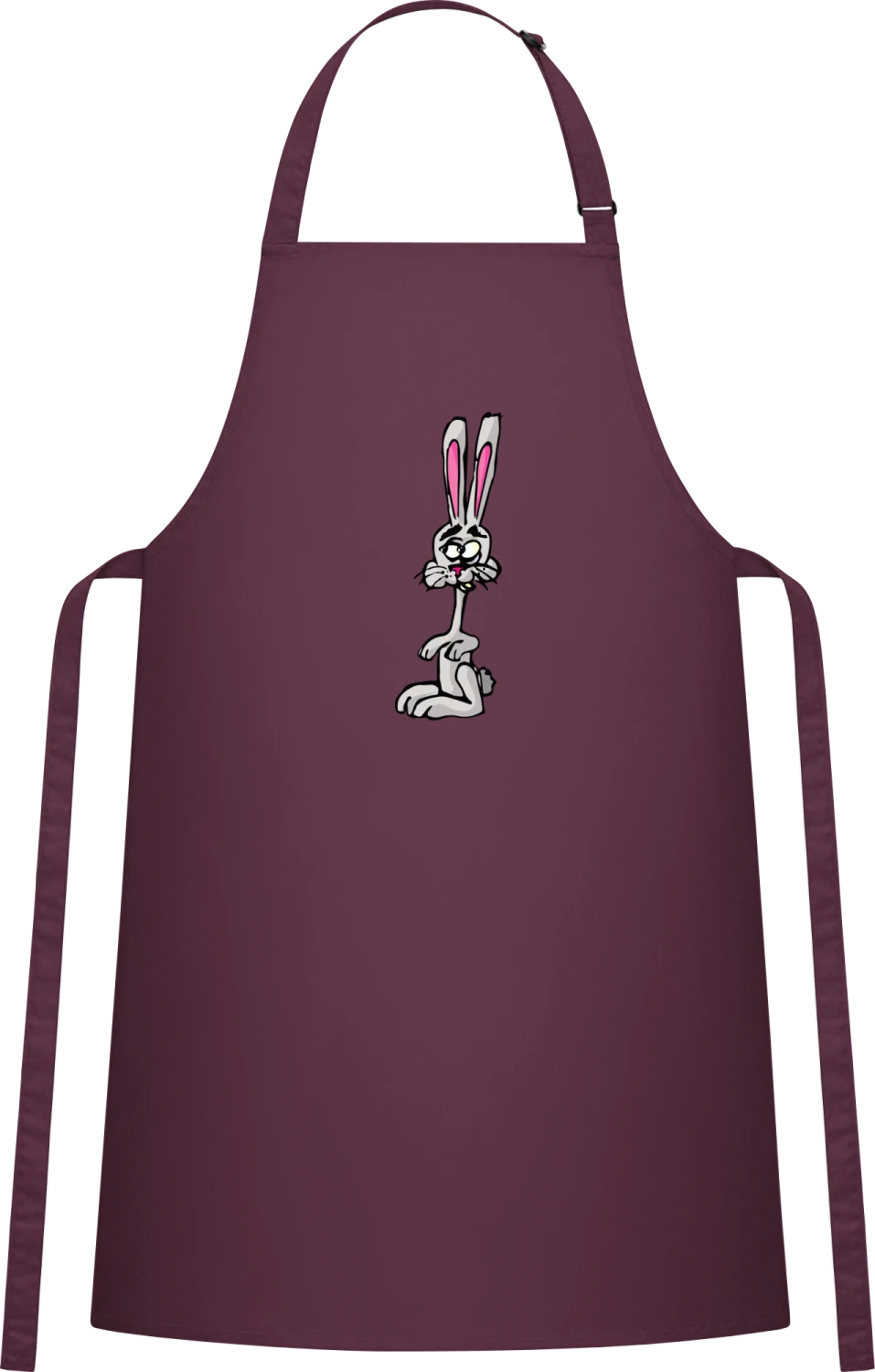 Grey Bunny Illustration - Aubergine Cotton Bib Apron - Front