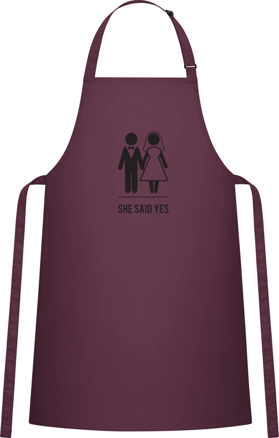 She said YES - Aubergine Cotton Bib Apron - Front