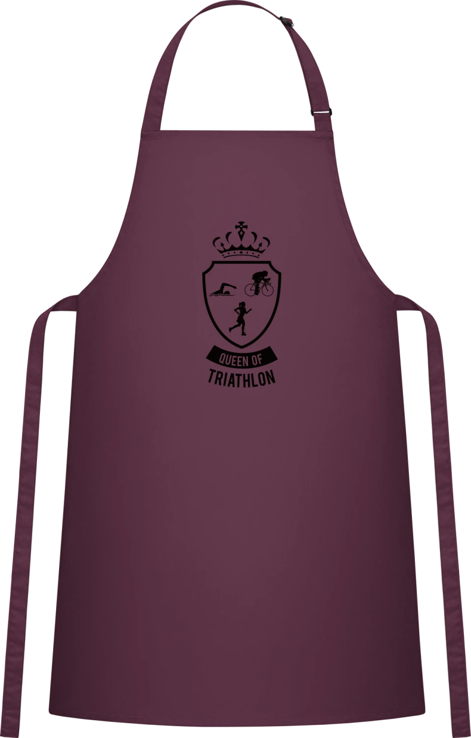 Queen Of Triathlon - Aubergine Cotton Bib Apron - Front