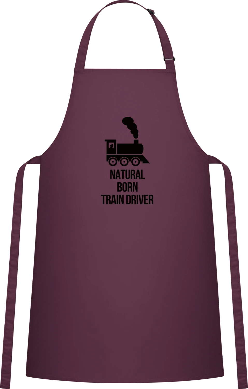 Natural Born Train Driver - Aubergine Cotton Bib Apron - Front