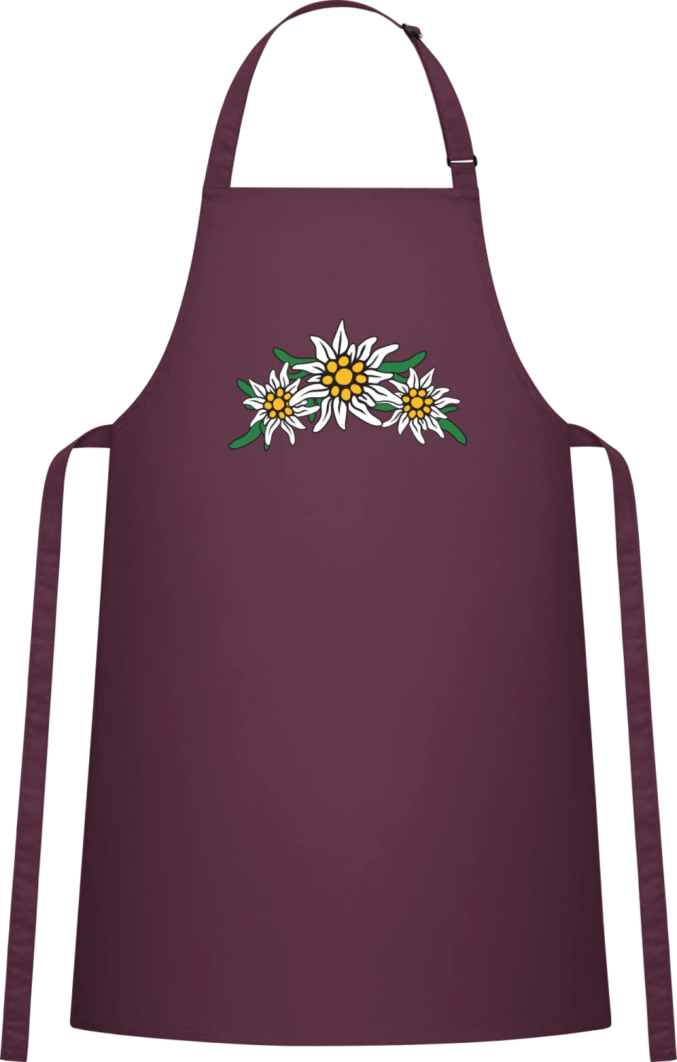 Edelweiss Flowers - Aubergine Cotton Bib Apron - Front