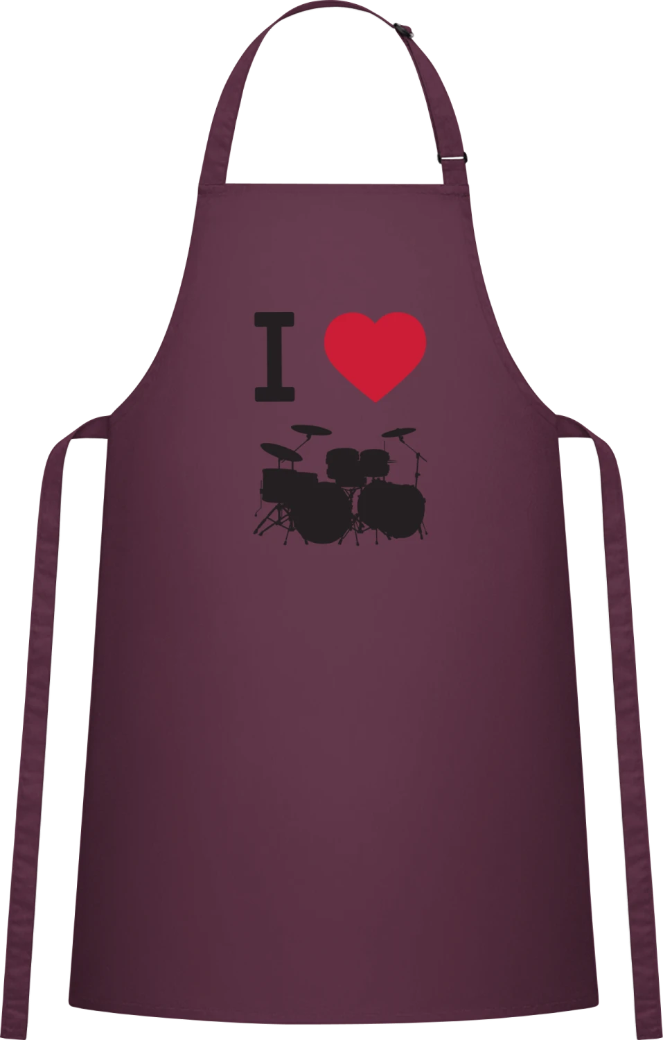 I Love Drums - Aubergine Cotton Bib Apron - Front