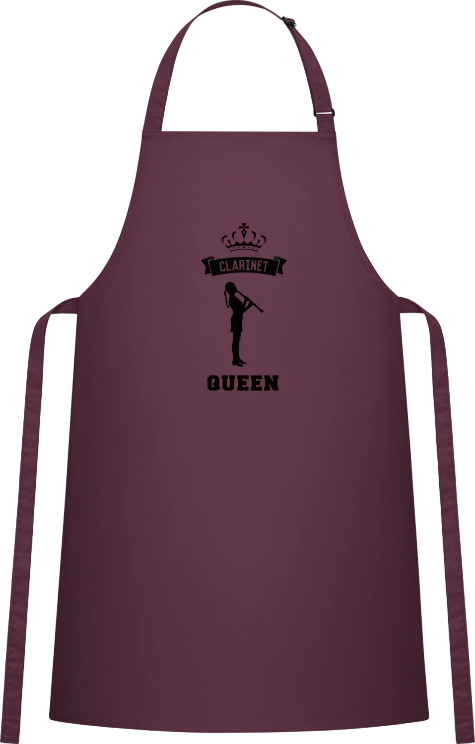 Clarinet Queen - Aubergine Cotton Bib Apron - Front