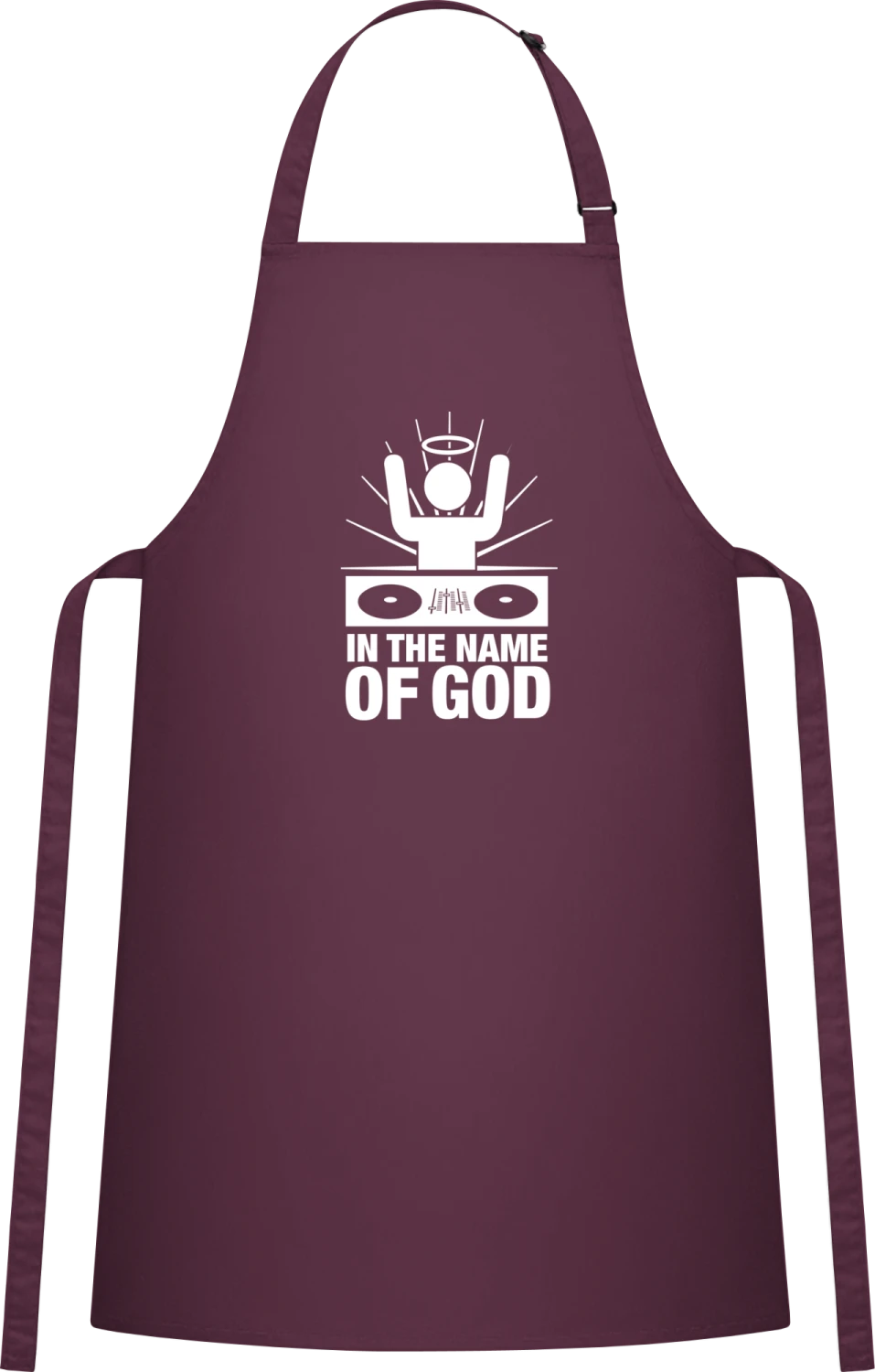 God Is A DJ - Aubergine Cotton Bib Apron - Front